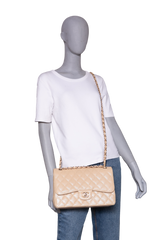 CHANEL CLASSIC DOUBLE FLAP CAVIAR JUMBO PEARLY BEIGE