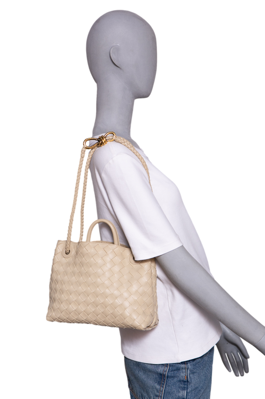 BOTTEGA ANDIAMO SMALL INTRECCIATO CREAM