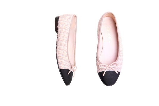 CHANEL INTERLOCKING CC BALLET FLATS TWEED ROSE - 36 BR