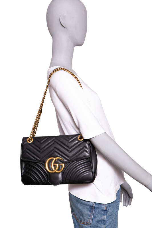 GUCCI GG MARMONT MEDIUM MATELASSÊ BLACK