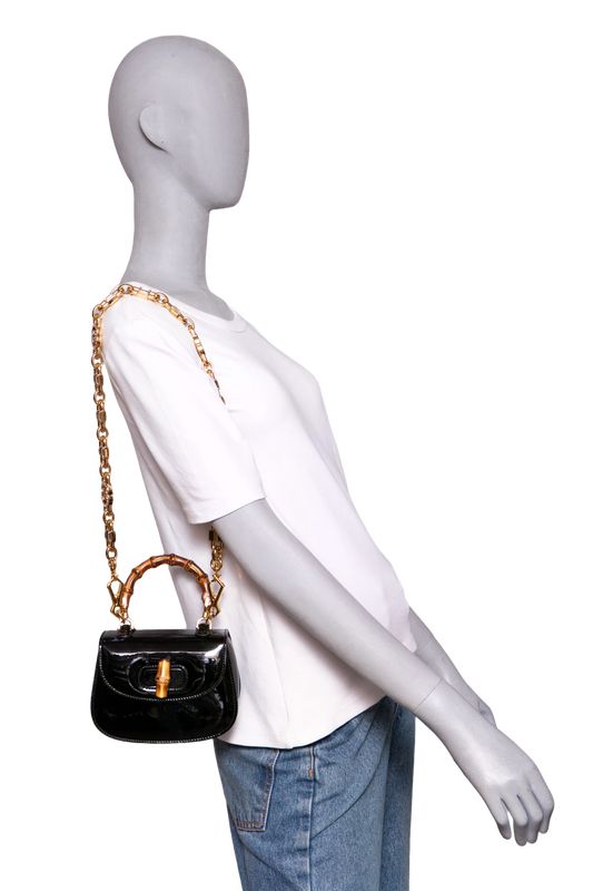 GUCCI BAMBOO 1947 MINI BAG PATENT BLACK