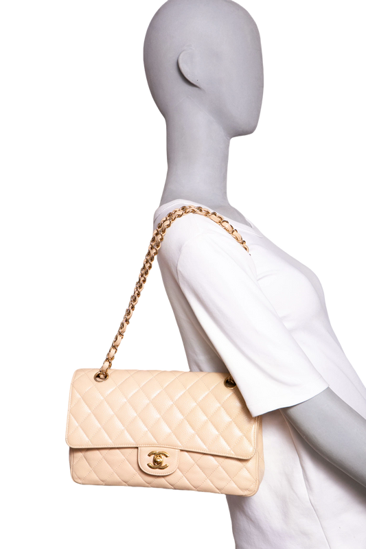 CHANEL CLASSIC DOUBLE FLAP CAVIAR BEIGE - GOLD HDWR