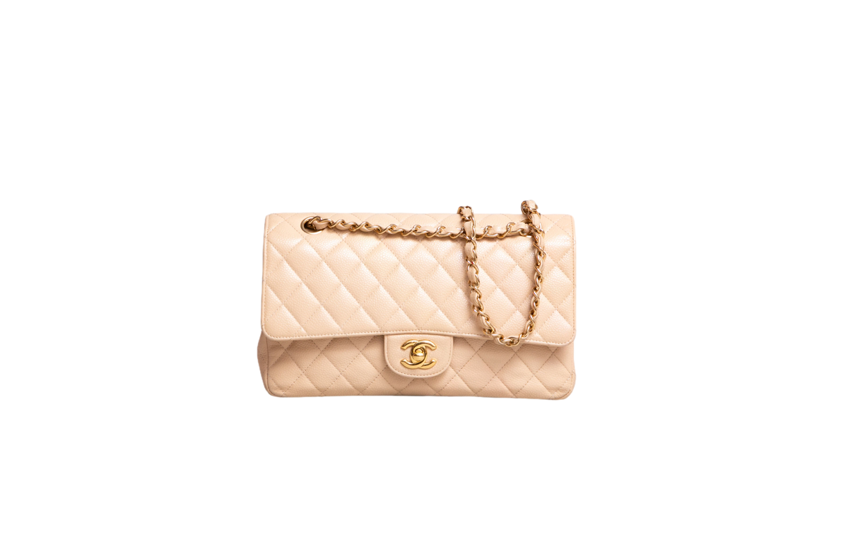 CHANEL CLASSIC DOUBLE FLAP CAVIAR BEIGE - GOLD HDWR