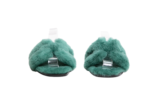 HERMÈS SANDAL ORAN SHEARLING FUR VERT ANGLAIS - 34 BR