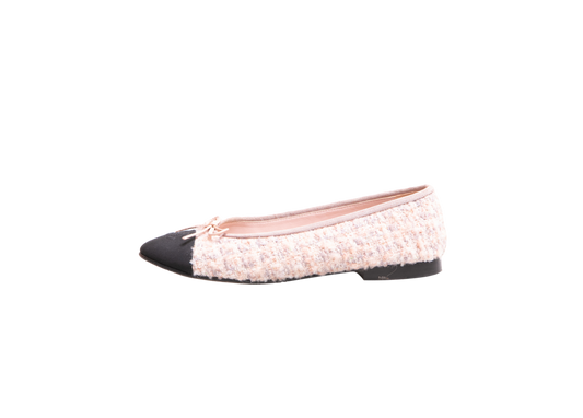 CHANEL INTERLOCKING CC BALLET FLATS TWEED ROSE - 36 BR
