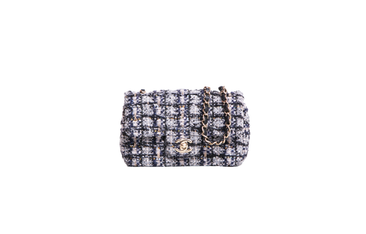 DESAPEGO FABI JUSTUS CHANEL MINI RECTANGLE GLITTERED TWEED QUILTED NAVY/BLACK