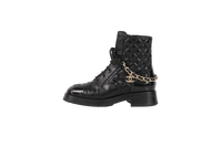 CHANEL ANKLE BOOTS LACE UP CHAIN BLACK