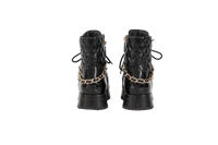 CHANEL ANKLE BOOTS LACE UP CHAIN BLACK