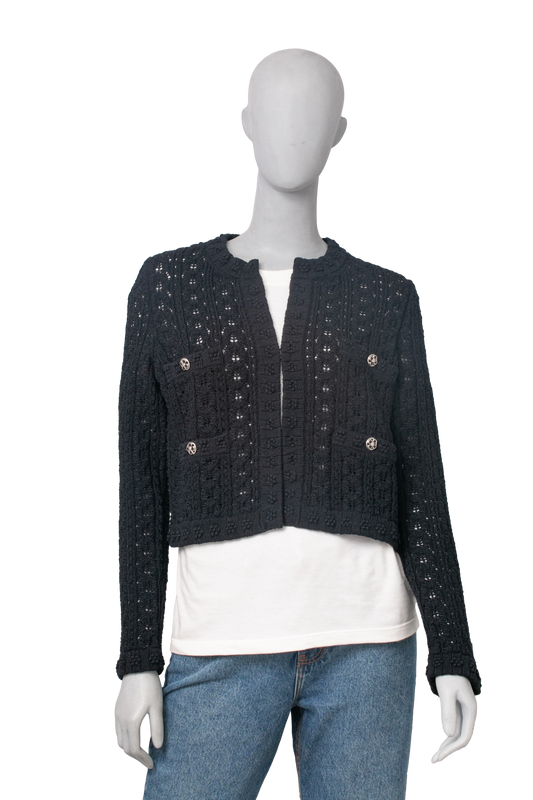CHANEL CARDIGAN COTTON EMBROIDERED NAVY
