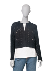 CHANEL CARDIGAN COTTON EMBROIDERED NAVY