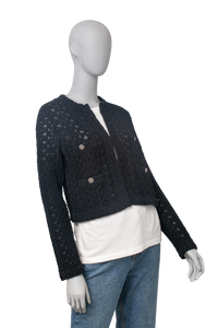 CHANEL CARDIGAN COTTON EMBROIDERED NAVY