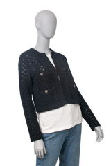 CHANEL CARDIGAN COTTON EMBROIDERED NAVY