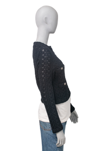 CHANEL CARDIGAN COTTON EMBROIDERED NAVY