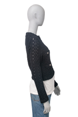 CHANEL CARDIGAN COTTON EMBROIDERED NAVY