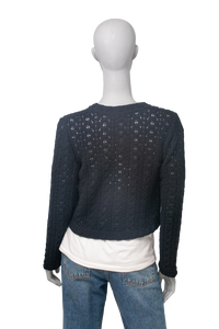 CHANEL CARDIGAN COTTON EMBROIDERED NAVY