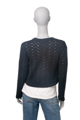 CHANEL CARDIGAN COTTON EMBROIDERED NAVY