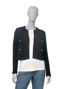 CHANEL CARDIGAN COTTON EMBROIDERED NAVY