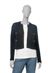 CHANEL CARDIGAN COTTON EMBROIDERED NAVY