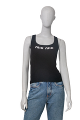 MIU MIU LOGO-KNIT RIBBED TANK TOP BLACK