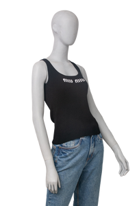 MIU MIU LOGO-KNIT RIBBED TANK TOP BLACK