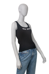 MIU MIU LOGO-KNIT RIBBED TANK TOP BLACK