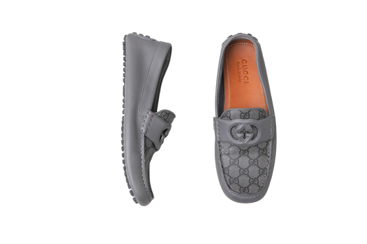 GUCCI MOCASSIM MENS INTERLOCKING G GRAY - 41 BR