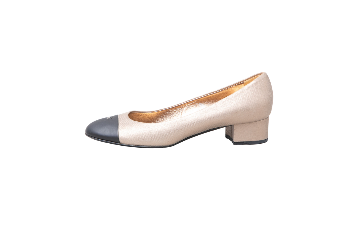CHANEL SCARPIN BICOLOR CHAMPAGNE - 38 1/2 BR