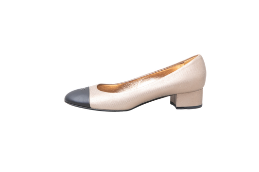 CHANEL SCARPIN BICOLOR CHAMPAGNE - 38 1/2 BR