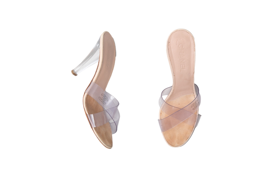 CHANEL SANDAL CC TRANSPARENT CROSS STRAP -  37 BR
