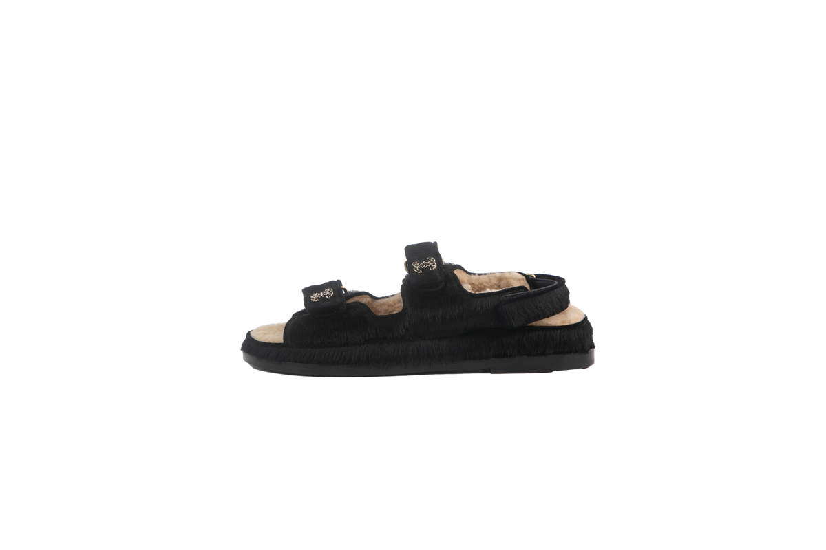 CHANEL DAD SANDALS FUR PONY-STYLE BLACK - 36 1/2 BR