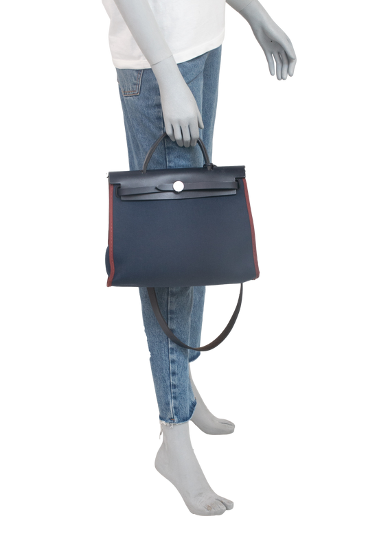 HERMÈS HERBAG ZIP 31 CANVAS NAVY & BURGUNDY