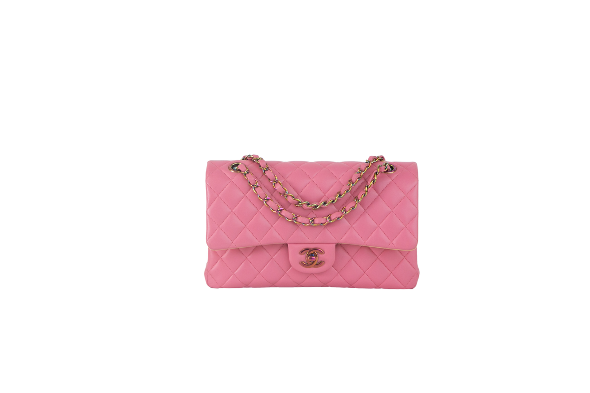 CHANEL D FLAP MEDIUM LAMBSKIN PINK RAINBOW