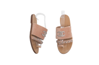 DESAPEGO THASSIA NAVES CHANEL SANDAL FLAT BEIGE VELVET CC CHAIN - 36 1/2 BR