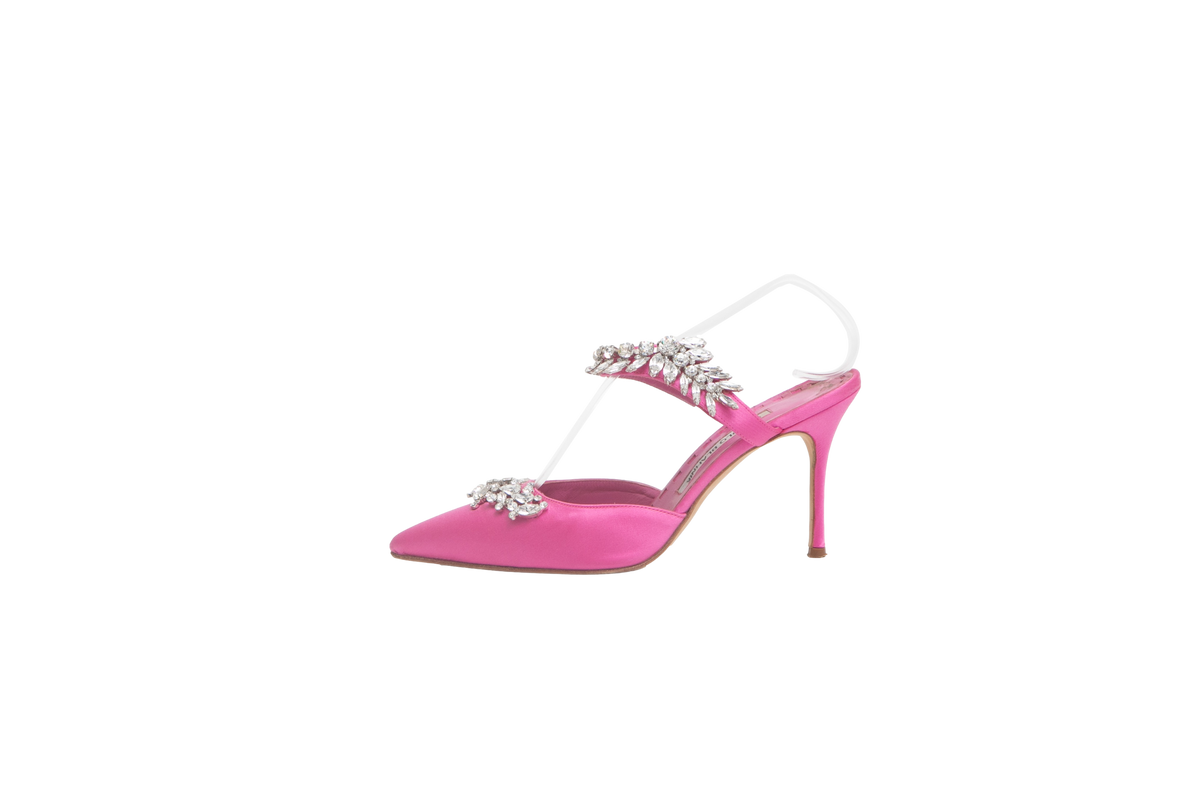DESAPEGO THASSIA NAVES MANOLO MULE POINTED TOE LURUM CRYSTAL IN PINK - 37 BR