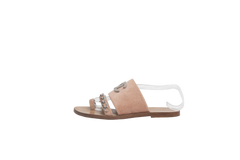 DESAPEGO THASSIA NAVES CHANEL SANDAL FLAT BEIGE VELVET CC CHAIN - 36 1/2 BR