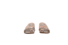 DESAPEGO THASSIA NAVES CHANEL SANDAL FLAT BEIGE VELVET CC CHAIN - 36 1/2 BR