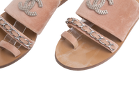 DESAPEGO THASSIA NAVES CHANEL SANDAL FLAT BEIGE VELVET CC CHAIN - 36 1/2 BR
