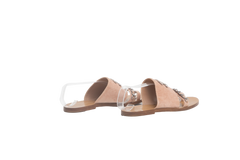 DESAPEGO THASSIA NAVES CHANEL SANDAL FLAT BEIGE VELVET CC CHAIN - 36 1/2 BR