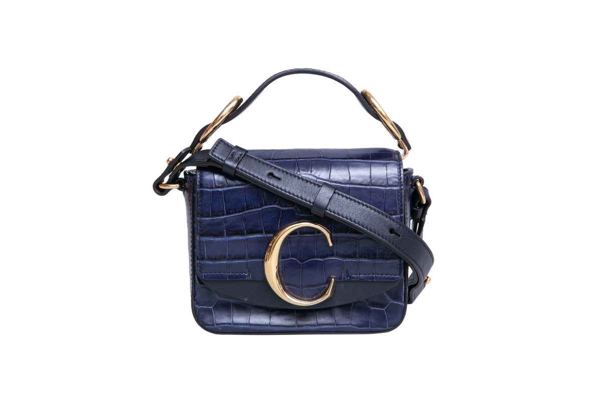 CHLOÉ MINI C CROCO EMBOSSED NAVY
