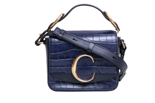 CHLOÉ MINI C CROCO EMBOSSED NAVY