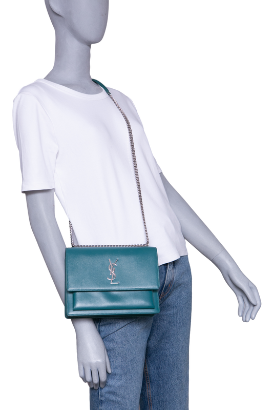 YSL SUNSET MEDIUM CALFSKIN MALACHITE