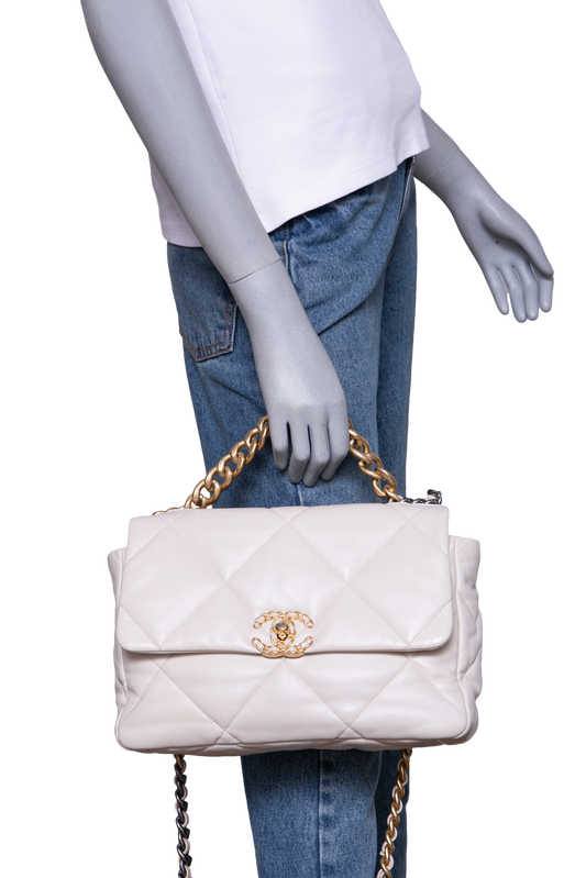 CHANEL 19 LARGE FLAP LAMBSKIN IVOIRE
