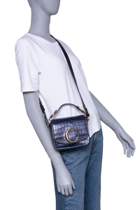 CHLOÉ MINI C CROCO EMBOSSED NAVY