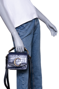 CHLOÉ MINI C CROCO EMBOSSED NAVY