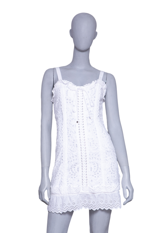 DOLCE & GABBANA DRESS BRAIDED CORSET TUBE WHITE