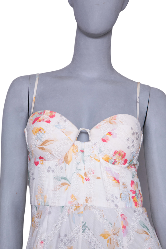 ZIMMERMANN DRESS BUSTIÊ FLORAL PRINT OFF-WHITE