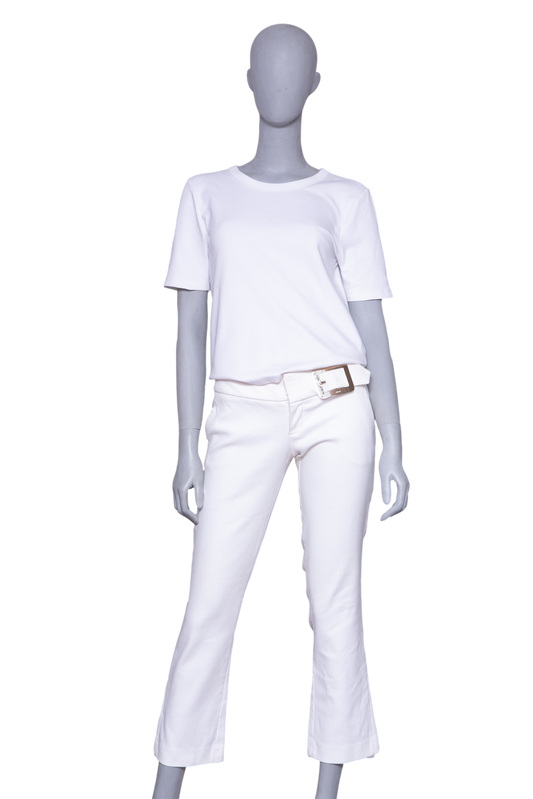 GUCCI PANTS COTTON OFF WHITE W/ BUCKLE BELT