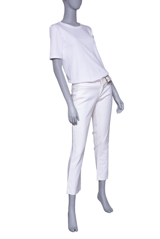 GUCCI PANTS COTTON OFF WHITE W/ BUCKLE BELT