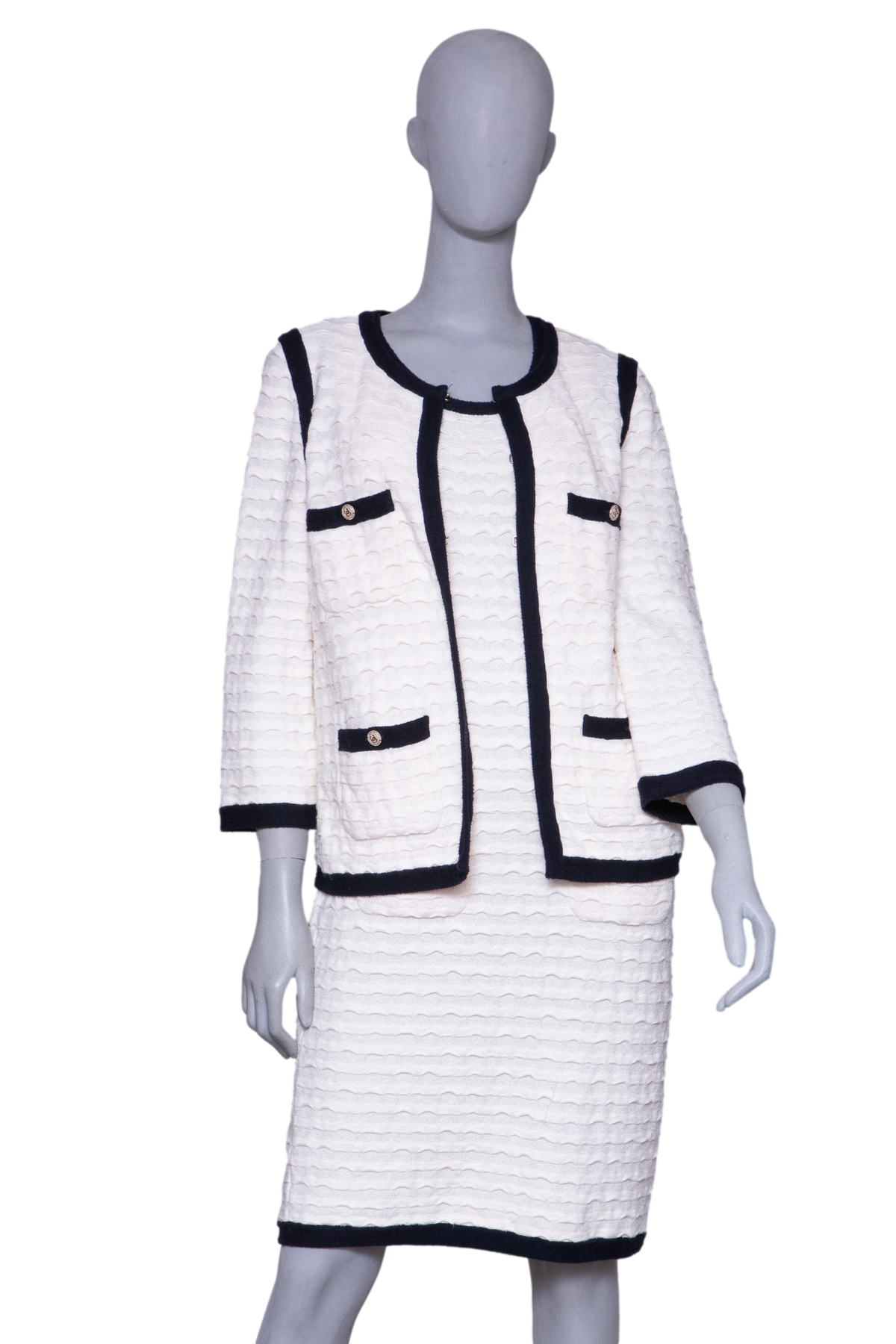 CHANEL TWINSET CASHMERE OFF WHITE AND NAVY