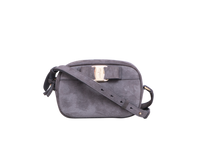 FERRAGAMO RAINBOW VARA BOW CAMARA BAG SUEDE GRAY